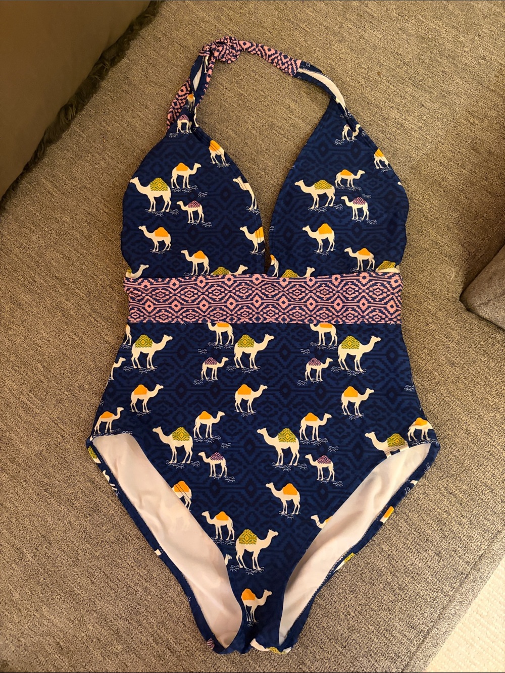 Adore Me Navy One-Piece Swimsuit with Camel Print